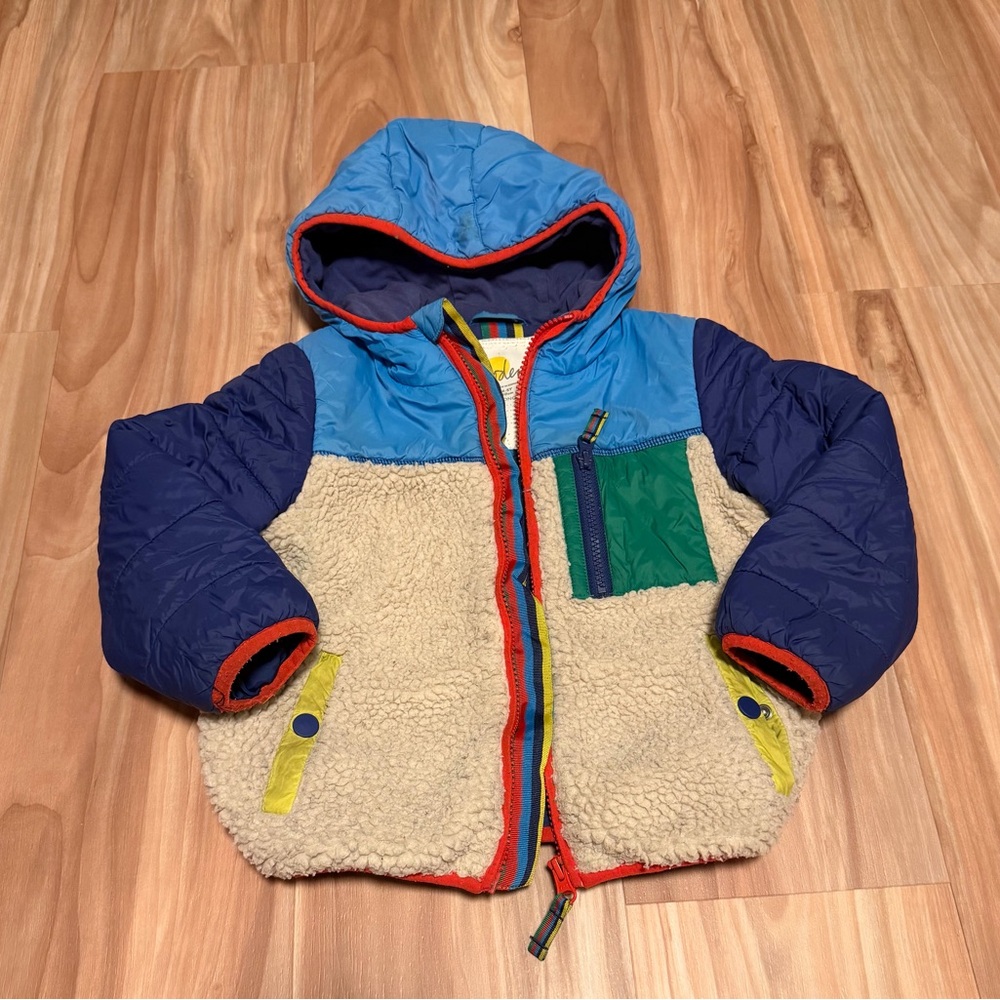 Boden Blue and Green Hooded Borg Jacket